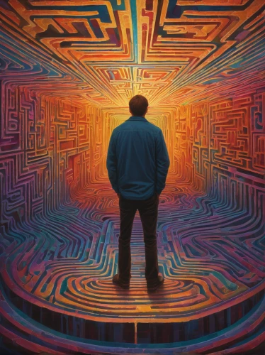 maze,transcendence,trip computer,dimensional,psychedelic art,ascension,vertigo,computational thinking,man with a computer,dimension,quantum,thinking man,matrix,ego death,anomaly,random access memory,illusion,frequency,consciousness,descent,Conceptual Art,Oil color,Oil Color 16