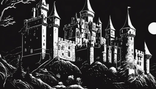 hogwarts,haunted castle,magic castle,fairy tale castle,ghost castle,castles,castle of the corvin,witch's house,gothic architecture,fairy tale icons,witch house,knight's castle,fairy tales,castel,haunted cathedral,castle,fairytale castle,bram stoker,fantasy city,ruined castle,Illustration,Black and White,Black and White 10