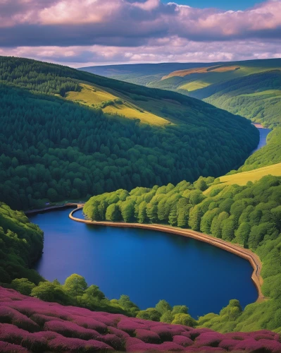 purple landscape,north yorkshire moors,ladybower reservoir,peak district,brecon beacons,wicklow,upper derwent valley,yorkshire,scotland,vosges-rose,landscapes beautiful,forest of dean,exmoor,northern ireland,scottish highlands,northern black forest,river landscape,beautiful landscape,derbyshire,north yorkshire,Conceptual Art,Daily,Daily 25