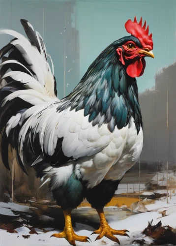 portrait of a hen,bantam,hen,cockerel,vintage rooster,landfowl,chicken 65,rooster,domestic chicken,winter chickens,araucana,galliformes,fowl,polish chicken,avian flu,chicken,pullet,rooster head,the chicken,phoenix rooster,Conceptual Art,Oil color,Oil Color 01