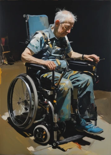 elderly man,wheelchair,elderly person,elderly lady,painting technique,woman sitting,oil painting on canvas,disability,older person,oil painting,choi kwang-do,motorized wheelchair,pensioner,oil on canvas,old woman,disabled person,luo han guo,boccia,the physically disabled,wheelchair sports,Conceptual Art,Oil color,Oil Color 01
