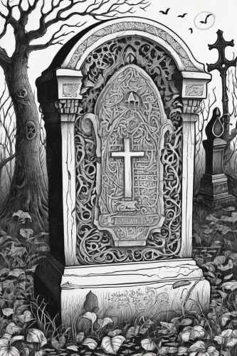 tombstones,grave stones,gravestones,tombstone,gravestone,graveyard,burial ground,grave,grave arrangement,memento mori,the grave in the earth,life after death,headstone,resting place,graves,old graveyard,cemetary,animal grave,cemetery,grave jewelry,Illustration,Black and White,Black and White 11