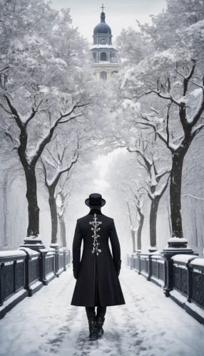 suit of the snow maiden,imperial coat,danse macabre,black coat,glory of the snow,shinigami,freemasonry,freemason,mortuary temple,winter background,undertaker,town crier,eternal snow,overcoat,frock coat,memento mori,dance of death,the carnival of venice,the cold season,bellboy,Conceptual Art,Fantasy,Fantasy 22