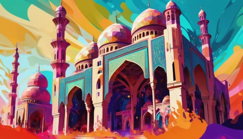 colorful city,the festival of colors,world digital painting,ramadan background,arabic background,diwali wallpaper,diwali banner,mosques,taj mahal,taj-mahal,tajmahal,diwali background,minarets,taj,colorful background,colorful foil background,pink city,india,grand mosque,big mosque,Conceptual Art,Oil color,Oil Color 21