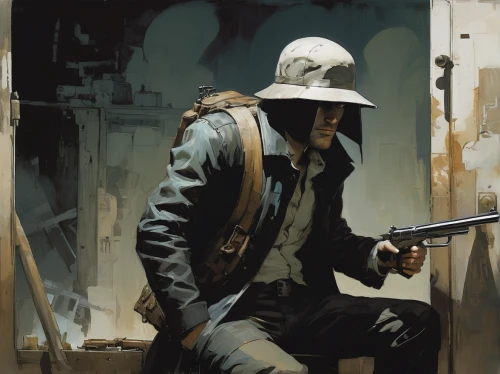 war correspondent,gunsmith,lost in war,medic,rifleman,sniper,man holding gun and light,combat medic,mute,soldier,trench coat,warsaw uprising,painting work,unknown soldier,steel helmet,inspector,mercenary,painter,infantry,gunfighter,Conceptual Art,Fantasy,Fantasy 10