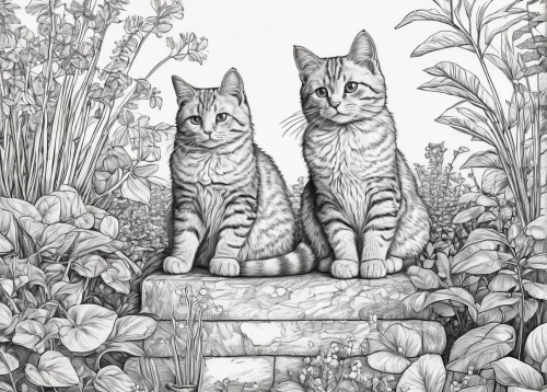 cat line art,coloring page,two cats,line art animals,vintage cats,coloring pages,cats on brick wall,drawing cat,cat drawings,felines,coloring pages kids,pencil drawings,cats,pencil drawing,kittens,hand-drawn illustration,line art animal,pet portrait,cat doodles,cat portrait,Art,Classical Oil Painting,Classical Oil Painting 19