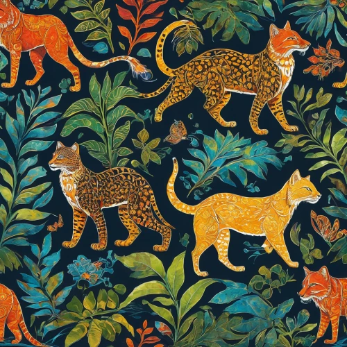 vintage cats,seamless pattern,felines,woodland animals,tapestry,memphis pattern,background pattern,forest animals,animals hunting,seamless pattern repeat,moroccan pattern,traditional pattern,vintage wallpaper,cats,chinese pastoral cat,cats playing,tropical animals,traditional patterns,big cats,cheetahs,Conceptual Art,Daily,Daily 09
