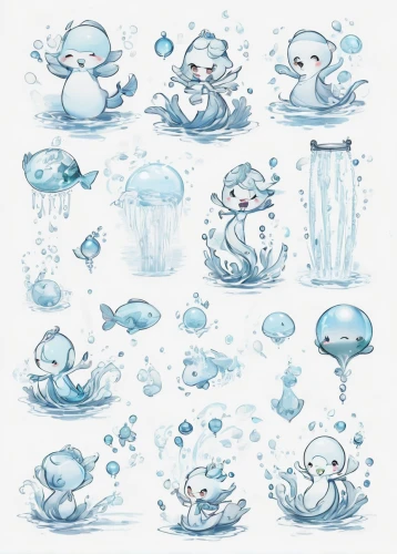 water frog,small bubbles,blobs,kawaii frogs,water splashes,water bath,water creature,puddles,otters,water birds,fishes,kawaii people swimming,seals,wet water pearls,watercolor baby items,glacier water,baths,water glace,watery heart,milk bath,Unique,Design,Character Design