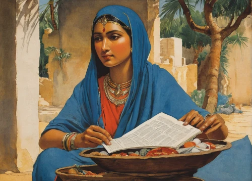 orientalism,woman at the well,girl studying,woman holding pie,indian woman,bedouin,ancient egyptian girl,punjabi cuisine,the prophet mary,assyrian,arab,woman at cafe,praying woman,mediterranean cuisine,egyptians,koran,woman praying,fortune teller,merzouga,mediterranean food,Illustration,Paper based,Paper Based 23