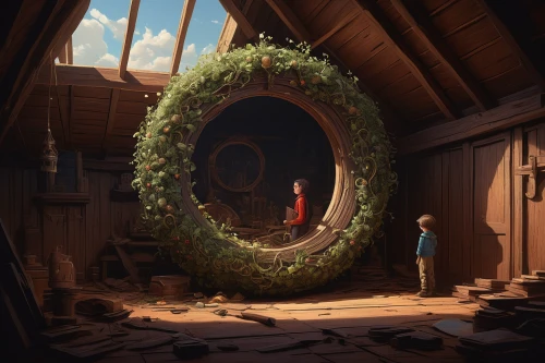 knothole,door wreath,wreath,round window,porthole,fairy door,girl in a wreath,stargate,golden wreath,hobbit,semi circle arch,round house,potter's wheel,circular ornament,wood mirror,portals,hobbiton,christmas circle,christmas wreath,wooden rings,Conceptual Art,Daily,Daily 02