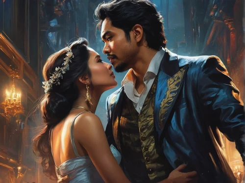 romantic portrait,romance novel,ballroom dance,romantic scene,waltz,bollywood,sci fiction illustration,romantic look,rosa ' amber cover,golden weddings,fantasy picture,cg artwork,world digital painting,game illustration,amorous,ballroom,beautiful couple,argentinian tango,musical background,latin dance,Conceptual Art,Fantasy,Fantasy 12