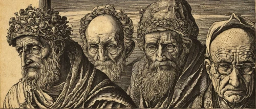 three wise men,the three wise men,woodcut,heads,wise men,heads of royal palms,albrecht dürer,the three magi,dwarves,druids,cool woodblock images,king lear,quadrathlon,group of people,germanic tribes,elves,three kings,gnomes,monks,tzimmes,Illustration,Black and White,Black and White 27