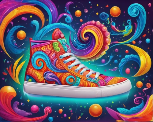artistic roller skating,shoes icon,dancing shoe,psychedelic art,colorful spiral,dancing shoes,colorful doodle,skate shoe,multicolor,colorfull,abstract multicolor,shoe,neon candies,walking shoe,sneakers,adobe illustrator,colorful bleter,slide canvas,multi-color,multi color,Illustration,Realistic Fantasy,Realistic Fantasy 39
