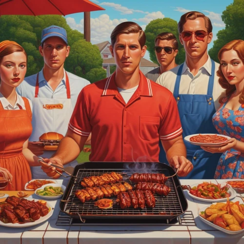 barbeque,bbq,barbecue,barbeque grill,southern cooking,grilling,summer bbq,grill,barbecue grill,grilled food,american food,cooking book cover,anticuchos,cookout,grill grate,flamed grill,sausage platter,the speaker grill,grill proof,sausage plate,Illustration,Retro,Retro 16
