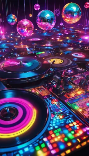 disco,discs,colored lights,dance pad,prism ball,rave,colorful spiral,techno color,cinema 4d,electronic music,3d background,party lights,colorful light,circles,particles,pinball,digiart,computer art,kinetic art,music background,Illustration,Realistic Fantasy,Realistic Fantasy 38