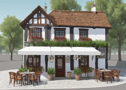 wine tavern,tavern,pub,bistro,the pub,restaurant,timber framed building,house drawing,friterie,crown render,a restaurant,old town house,houses clipart,clover hill tavern,tearoom,crooked house,model house,half-timbered house,wine house,3d rendering,Conceptual Art,Daily,Daily 35