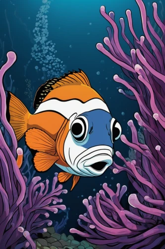 anemone fish,anemonefish,coral reef fish,clownfish,amphiprion,nemo,ornamental fish,sea animals,blue stripe fish,garibaldi (fish),discus fish,garp fish,sea animal,aquarium decor,forage fish,coral fish,pilotfish,marine diversity,deep sea fish,marine fish,Illustration,Vector,Vector 11