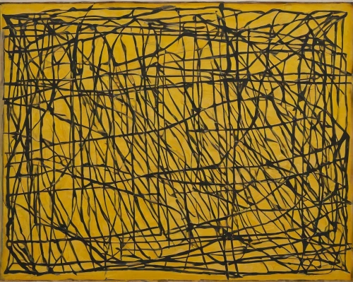 tangle,yellow grass,yellow line,forsythia,anellini,frame drawing,twine,yellow background,post-it,abstract painting,abstraction,ribbon barbed wire,klaus rinke's time field,wire entanglement,kraft,yellow wall,post-it note,barbwire,yellow orange,postit,Conceptual Art,Oil color,Oil Color 15