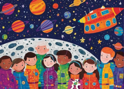kids illustration,astronauts,astronomers,a collection of short stories for children,lost in space,sci fiction illustration,space travel,space voyage,astro,outer space,space walk,book illustration,children's background,colorful stars,space tourism,planetarium,the stars,star balloons,astronautics,astronira,Conceptual Art,Oil color,Oil Color 14