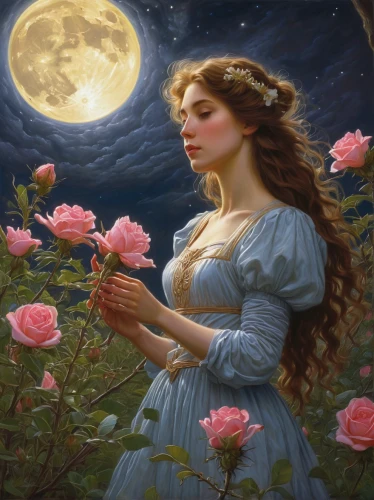 blue moon rose,the sleeping rose,way of the roses,scent of roses,sleeping rose,landscape rose,romantic rose,rosa 'the fairy,with roses,sky rose,rose bloom,noble roses,wild roses,blooming roses,moonflower,bright rose,historic rose,hedge rose,rose sleeping apple,rosa,Illustration,Realistic Fantasy,Realistic Fantasy 03