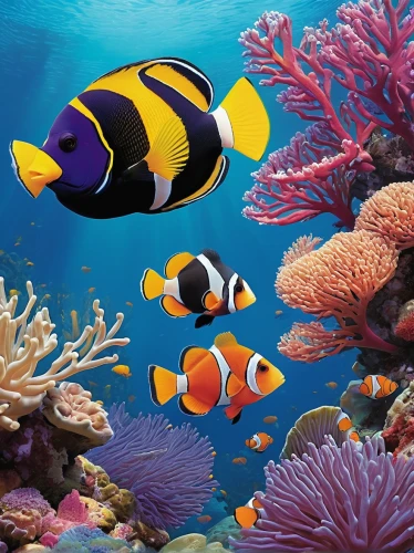 coral reef fish,clown fish,clownfish,anemone fish,amphiprion,anemonefish,aquarium decor,sea animals,aquarium inhabitants,marine fish,aquarium fish,nemo,butterflyfish,sea life underwater,underwater fish,underwater background,ornamental fish,aquatic animals,marine diversity,underwater world,Illustration,Vector,Vector 04