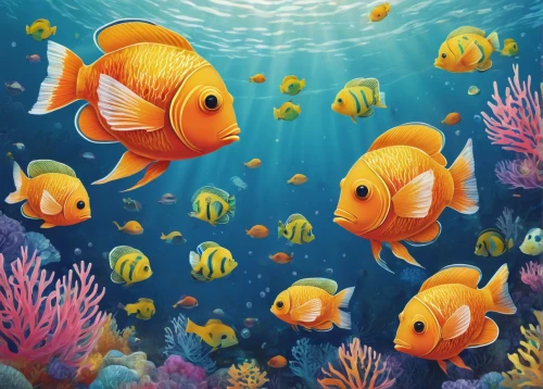 school of fish,underwater background,aquarium inhabitants,aquarium fish,underwater fish,marine fish,coral reef fish,fishes,discus fish,fish in water,aquarium,aquarium decor,nemo,coral fish,aquaculture,anemone fish,coral reef,underwater world,napoleon fish,ocean underwater,Illustration,Japanese style,Japanese Style 09