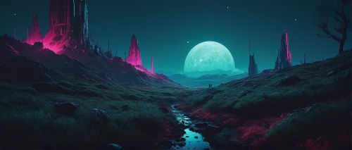 futuristic landscape,fantasy landscape,alien world,mushroom landscape,alien planet,fairy chimney,stalagmite,barren,neon ghosts,megalith,lunar landscape,megaliths,earth rise,vast,moonlight cactus,borealis,monolith,swampy landscape,lava lamp,megalithic,Conceptual Art,Sci-Fi,Sci-Fi 11