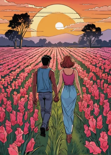 tulip field,rosa ' amber cover,tulip festival,blooming field,tulip fields,field of flowers,flower field,valensole,travel poster,flowers field,loving couple sunrise,tulips field,way of the roses,book cover,vintage couple silhouette,field of poppies,cover,picking flowers,mystery book cover,land love,Illustration,American Style,American Style 13