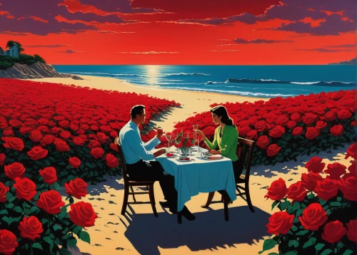 red tablecloth,romantic dinner,dinner for two,romantic scene,watermelon painting,beach restaurant,red summer,poppy fields,tulip field,way of the roses,red roses,honeymoon,romantic night,tulip fields,tulip festival,tomato soup,poppy field,picnic,red tulips,dinner,Conceptual Art,Sci-Fi,Sci-Fi 14