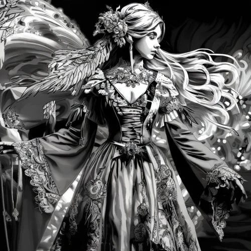 fairy queen,baroque angel,fairy tale character,faerie,celtic queen,the carnival of venice,vanessa (butterfly),baroque,fae,the snow queen,jessamine,lady of the night,masquerade,goddess of justice,the enchantress,faery,white rose snow queen,fantasy woman,fantasy art,victorian lady,Art sketch,Art sketch,Fine Decoration