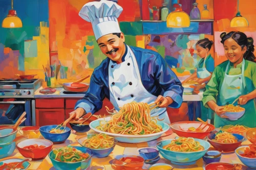 cooking book cover,huaiyang cuisine,chef,anhui cuisine,hong kong cuisine,sicilian cuisine,vietnamese cuisine,chinese cuisine,yeung chow fried rice,asian cuisine,chef's uniform,nepalese cuisine,green papaya salad,indian chinese cuisine,italian pasta,bún bò huế,chowmein,iranian cuisine,punjabi cuisine,gastronomy,Conceptual Art,Oil color,Oil Color 25