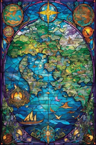 stained glass window,stained glass,stained glass windows,rainbow world map,glass signs of the zodiac,waterglobe,polynesia,stained glass pattern,christmas globe,oceania,fantasy world,fantasia,window to the world,planisphere,fairy world,map of the world,atlantis,continents,sea fantasy,mosaic glass,Unique,Paper Cuts,Paper Cuts 08