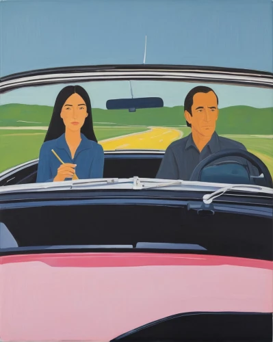 woman in the car,modern pop art,trabant,young couple,austin cambridge,steve medlin,shirakami-sanchi,two people,cool pop art,aronde,oil on canvas,postmasters,olle gill,carol colman,matruschka,man and wife,pop art people,bill woodruff,model years 1958 to 1967,50s,Conceptual Art,Oil color,Oil Color 13