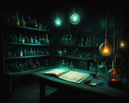 potions,apothecary,laboratory,chemical laboratory,alchemy,candlemaker,laboratory information,chemist,distillation,laboratory flask,potion,reagents,scientific instrument,play escape game live and win,dark cabinetry,laboratory equipment,clockmaker,study room,sci fiction illustration,lab,Illustration,Abstract Fantasy,Abstract Fantasy 01