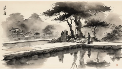 chinese art,xi'an,oriental painting,japanese garden ornament,xing yi quan,wuchang,dongfang meiren,luo han guo,tusche indian ink,japanese art,silk tree,japanese garden,yi sun sin,yunnan,the japanese tree,tong sui,yangqin,huangshan maofeng,suzhou,tai qi,Illustration,Paper based,Paper Based 30