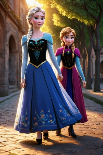 princess anna,princesses,princess sofia,elsa,rapunzel,tangled,frozen,cinderella,fairytale characters,ball gown,shanghai disney,little girls walking,suit of the snow maiden,disney,the snow queen,costume design,hoopskirt,women clothes,disney character,princess' earring,Conceptual Art,Daily,Daily 10