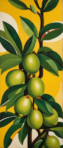 olive branch,loquat,fruit tree,khokhloma painting,lemon tree,olive tree,artocarpus,oleaceae,frangipani,olive grove,saba banana,banana tree,mangifera,ackee,cocos nucifera,jojoba oil,tropical tree,carambola,oil on canvas,sapodilla,Art,Artistic Painting,Artistic Painting 39