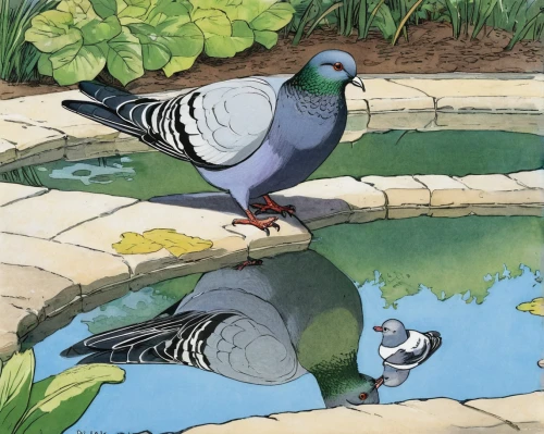 bird bath,pigeon spring,pair of pigeons,domestic pigeons,two pigeons,pigeons without a background,domestic pigeon,pigeon birds,pigeons,speckled pigeon,a couple of pigeons,ringed doves,plumed-pigeon,feral pigeons,crown pigeon,victoria crown pigeon,garden birds,bird in bath,rock dove,bird painting,Illustration,Children,Children 02
