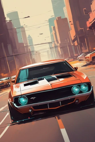 muscle car cartoon,gulf,iso grifo,dodge challenger,camaro,muscle car,muscle icon,yenko camaro,vanishing point,lamborghini espada,ford xb falcon,de tomaso pantera,street racing,bmw m1,american muscle cars,roadrunner,70's icon,amc amx,retro car,racing road,Conceptual Art,Fantasy,Fantasy 06