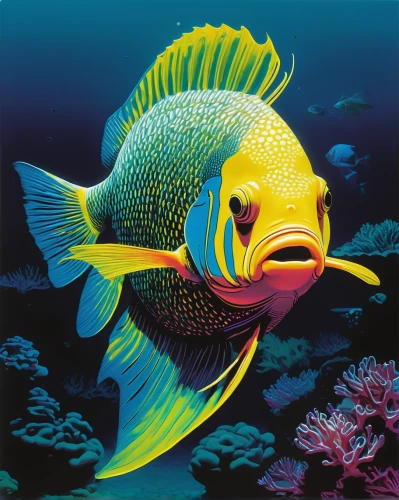 triggerfish-clown,coral reef fish,lemon surgeonfish,golden angelfish,ornamental fish,yellow fish,discus fish,cichlid,trigger fish,parrotfish,blue stripe fish,angelfish,tropical fish,triggerfish,marine fish,mandarinfish,discus cichlid,butterfly fish,imperator angelfish,fighting fish,Art,Artistic Painting,Artistic Painting 22