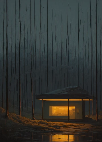 lonely house,house in the forest,wooden hut,small cabin,evening atmosphere,cabin,the cabin in the mountains,night scene,small house,little house,home landscape,nightlight,huts,treehouse,house in mountains,shelter,log home,cottage,night light,winter house,Conceptual Art,Oil color,Oil Color 16