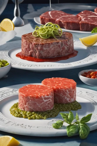 tuna steak,carpaccio,tartare steak,fillet,rumpsteak,tuna,kobe beef,borbagatto meat,fillet of beef,raw meat,shabu-shabu,striploin,narutomaki,sashimi,beef fillet,surimi,tataki,咕噜肉,surströmming,sushi set,Art,Classical Oil Painting,Classical Oil Painting 02