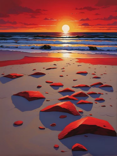 red sand,beach landscape,landscape red,coral pink sand dunes,pink beach,coast sunset,sunrise beach,seascape,sunset beach,coastal landscape,sea landscape,pink sand dunes,beach scenery,rocky beach,sand coast,footprints in the sand,dream beach,beautiful beaches,rock painting,fraser island,Illustration,Paper based,Paper Based 01
