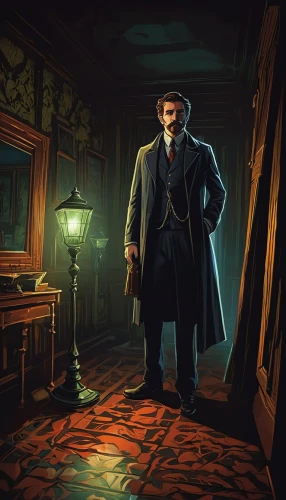 game illustration,investigator,sherlock holmes,play escape game live and win,inspector,detective,holmes,clockmaker,action-adventure game,live escape game,lamplighter,victorian,gas lamp,bram stoker,sci fiction illustration,adventure game,background image,theoretician physician,watchmaker,background images,Conceptual Art,Fantasy,Fantasy 09