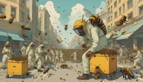 swarm of bees,bee colony,beekeeper,beekeepers,beekeeping,bee colonies,bee hive,beekeeper's smoker,drone bee,bee farm,swarm,beehives,apiary,hive,bees,beekeeper plant,sci fiction illustration,kryptarum-the bumble bee,transistor,the hive,Illustration,Paper based,Paper Based 17