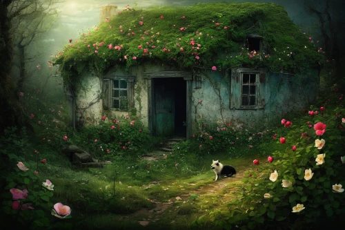 little house,lonely house,witch's house,fairy house,fairy door,small house,ancient house,summer cottage,cottage,cottage garden,home landscape,house in the forest,dandelion hall,witch house,country cottage,old home,abandoned house,the little girl's room,beautiful home,lostplace,Illustration,Abstract Fantasy,Abstract Fantasy 01