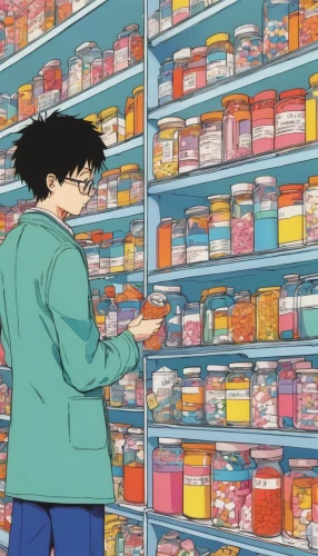 apothecary,pharmacy,soap shop,prescription,hamster shopping,pantry,supplements,pills,supply,convenience store,shopkeeper,pill bottle,pharmacist,grocery,supplement,health products,chemist,grocery shopping,inventory,in the pharmaceutical,Illustration,Japanese style,Japanese Style 05