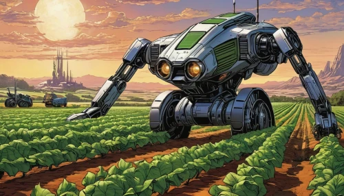 agricultural machine,lawn mower robot,valerian,mecha,agriculture,agricultural,potato field,field of cereals,harvester,farming,mech,field cultivation,vegetable field,agroculture,farm tractor,tractor,bolt-004,combine harvester,robotics,aggriculture,Illustration,American Style,American Style 04