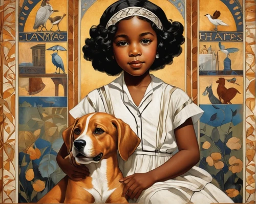 girl with dog,boy and dog,african american woman,moorish,lily of the nile,redbone coonhound,beautiful african american women,hushpuppy,afro-american,afro american girls,capricorn mother and child,afro american,the good shepherd,ancient egyptian girl,the prophet mary,child portrait,argan,black and tan terrier,african-american,king charles spaniel,Illustration,Realistic Fantasy,Realistic Fantasy 21