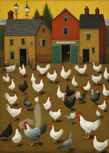 flock of chickens,red hen,chicken yard,farmyard,chicken farm,a flock of pigeons,chicken run,chickens,livestock,olle gill,poultry,folk art,vintage rooster,fry ducks,laying hens,flock home,avian flu,carol colman,livestock farming,winter chickens,Art,Artistic Painting,Artistic Painting 02